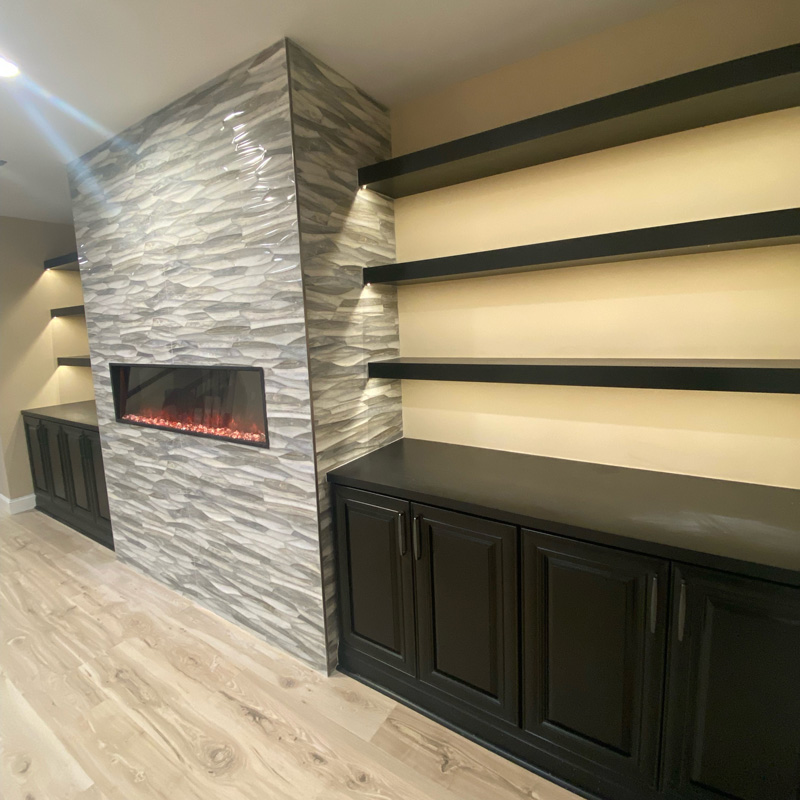 new fireplace and shelving